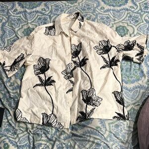 Zara Cream and Black Embroidered Shirt